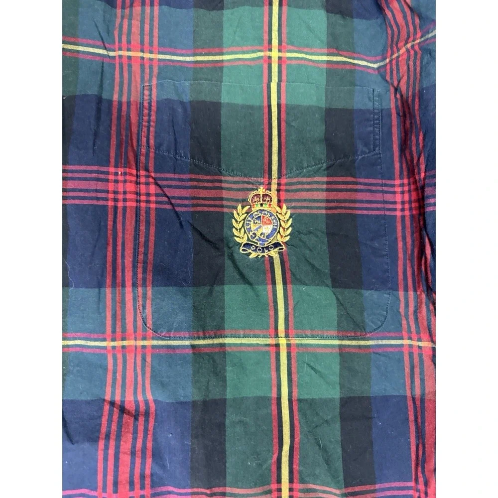 Vintage Ralph Lauren Plaid Long Sleeve Button Down Shirt XL Big Crown Logo Crest